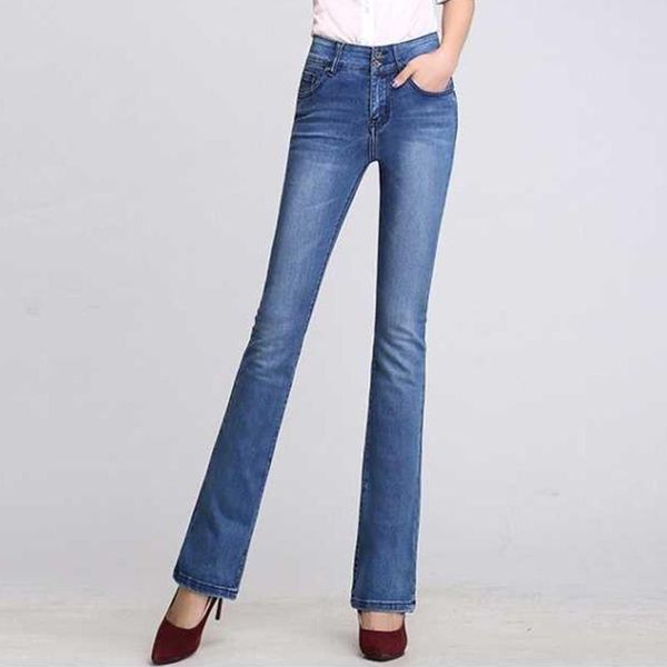 

women's jeans 2021 autumn high-waisted micro-flared trousers women's wide-leg were thin and large plus velvet small flared, Blue