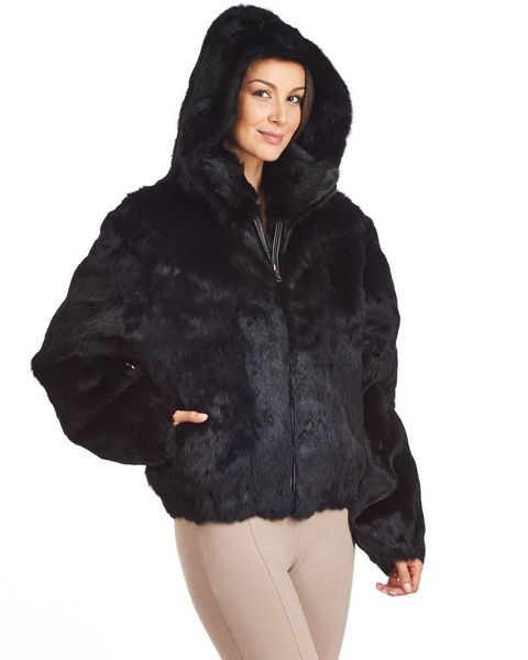 

women's fur & faux 2021 winter keep warm black bomber jacket with hood collar