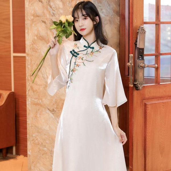 

ethnic clothing chinese style young girl retro fairy dress women fashion long plus size cheongsam summer improved version, Red