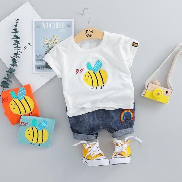 

clothing sets hylkidhuose toddler infant summer baby girls boys clothes outfit kids children cartoon honeybee t shirt shorts, White