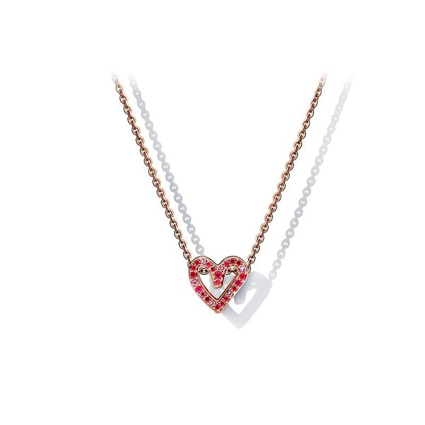

18k cute red heart pendant necklace shiny cz zircon rose gold love beaded chain suitable for pandora style jewelry fashion girl set gift, Silver