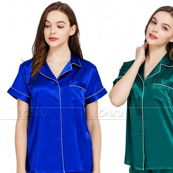 

satin pajamas set pyjama womens sleepwears short sleeve s~ 3xl plus, Black;red