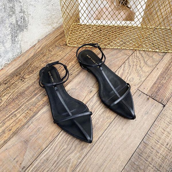 

sandals pointed women brand low thin heel dress shoes summer outdoor gladiator casual sandal narrow band zapatos mujer, Black