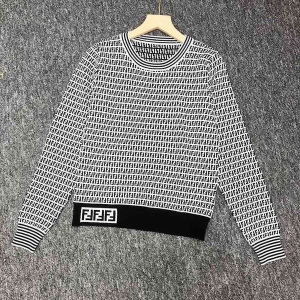 

70% off 2021 autumn women's new round neck double letter jacquard thin long sleeve pullover pants set sweater, White;black