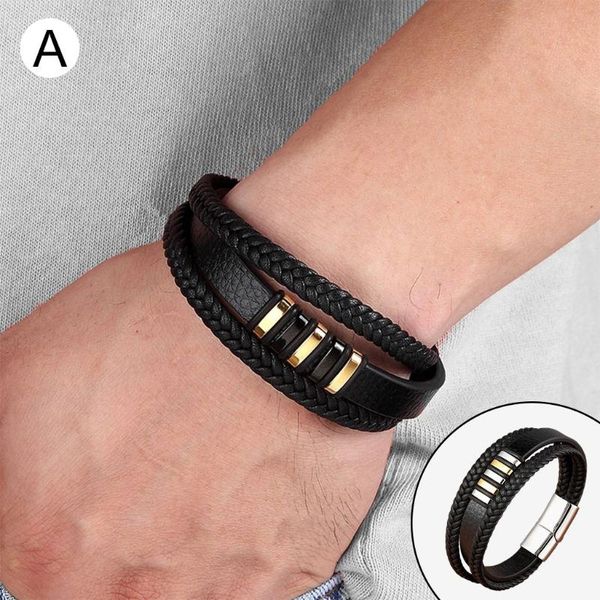 

charm bracelets classic braided leather mens bracelet 21cm wristband 8.3 inches, perfect accessory, Golden;silver
