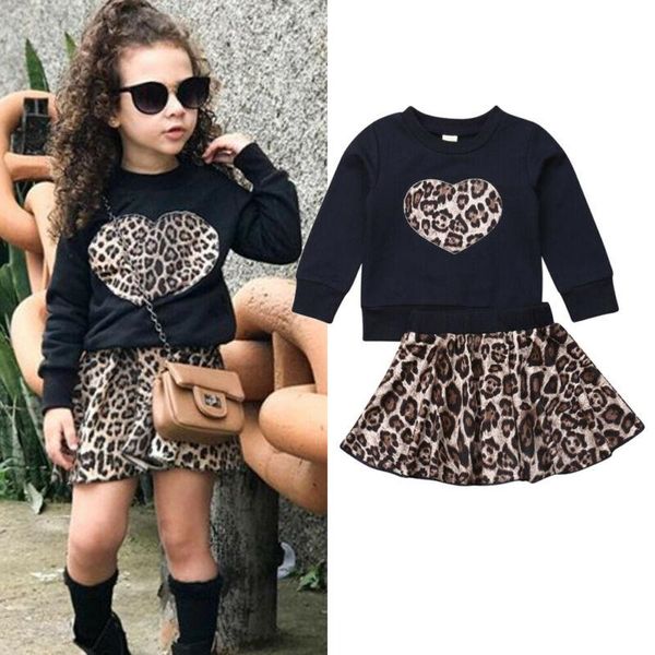 

toddler baby girl winter clothes 2 piece set fashion sweet leopard sweatshirt hoodies skirt outfits 1-6y clothing sets, White