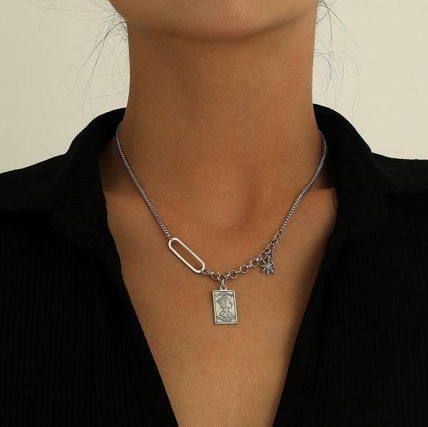 

pendant necklaces states square letters queen necklace jewelry fashion geometry female boom box chain sautoir, Silver