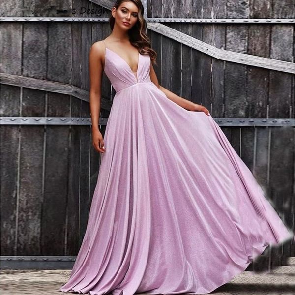 

spaghetti strap evening dresses v-neck criss cross backless long a-line lilac prom dress robe de soiree de mariage, White;pink