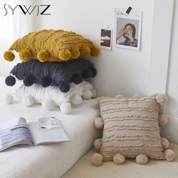 

cushion/decorative pillow boho style autumn winter cushion cover with tassels cute pompom balls nordic decorative throw case home sofa drop