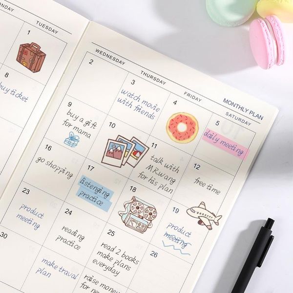 

notepads 2021 plan cute english book b5 notebook wax texture week monthly time notepad management calendar schedule efficiency manual, Purple;pink