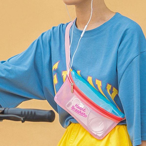 

waist bags girls pack hologram patchwork chest bag heart shape causal strap shoulder phone pouch laser crossbody