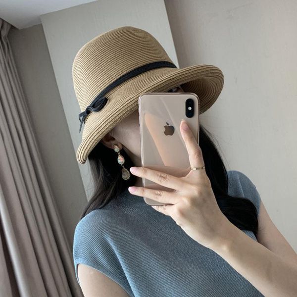

wide brim hats online celebrity summer woven flat hat retro beach british flat-brimmed straw sun visor children, Blue;gray