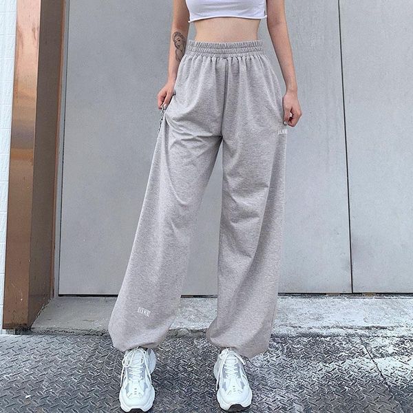 

women's pants & capris female basic sports casual loose elastic waist letter pattern grey color fashion ladies hip hop autumn trousers, Black;white