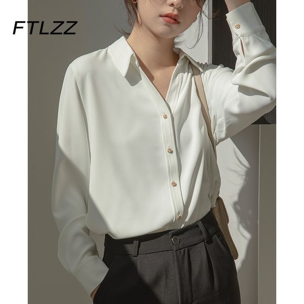 

women white button up blouse spring autumn long sleeve elegant office shirts korean ladies lapel casual 210602