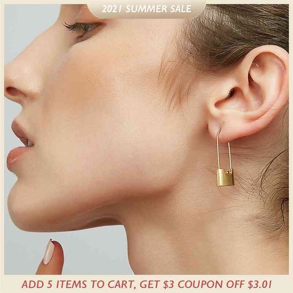 

enfashion wholesale lock drop earrings for women gold color stainless steel dangle earings fashion jewelry gifts brinco e5282 210624, Silver