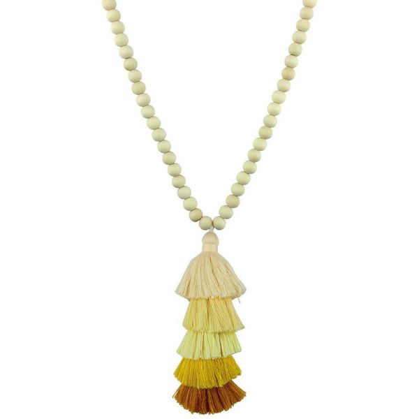 

pendant necklaces zwpon bohemian wooden beaded tassel necklace multicolor gradient cotton for women female jewelry, Silver