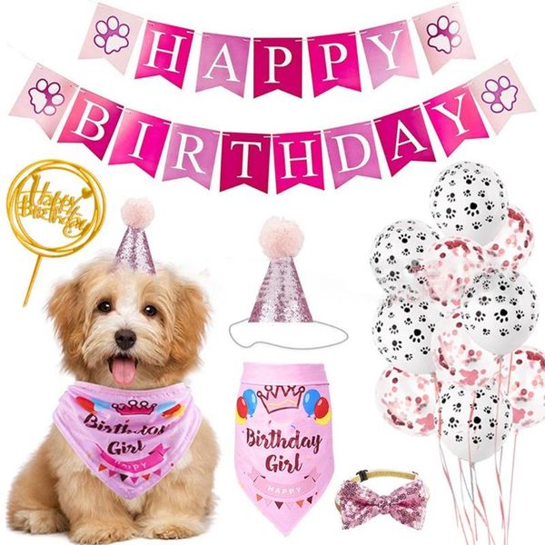 

dog apparel mxlb birthday bandana supplies party decorations set with glitter hat bow tie cake er balloon flag