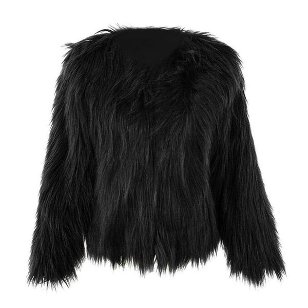 

women's fur & faux fashion ladies winter women overcoat outwear jacket coat, Black