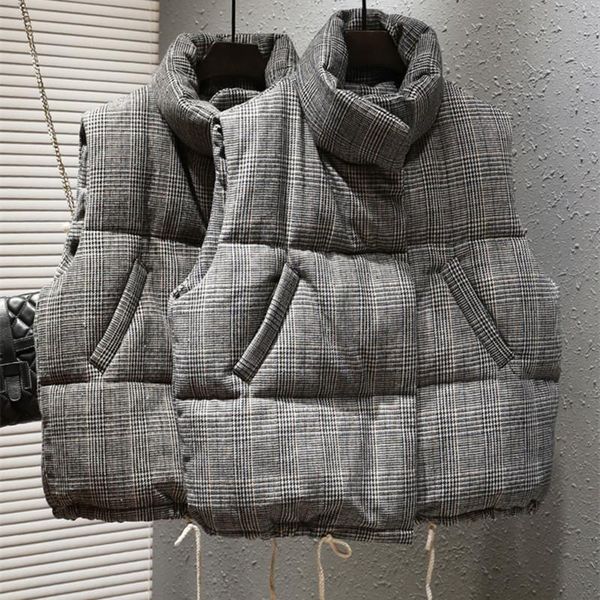 

women's vests mumuzi women vest 2021 fashion winter plaid short silm cotton down waistcoat female thick warm sleeveless loose, Black;white