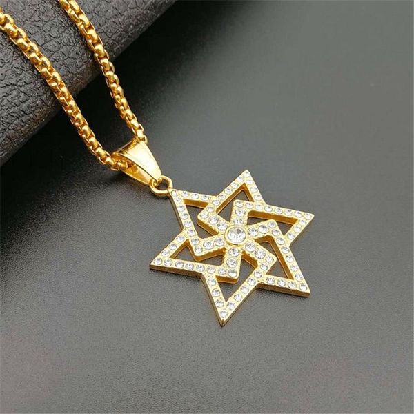 

pendant necklaces hip hop iced out star of david necklace for women/men stainless steel jewish buddhism religious jewelry, Silver