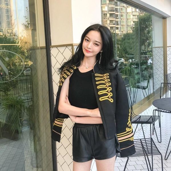 

women's jackets gothic gold embroidery beaded short jacket female england style stand collar black coat long sleeve slim women outerwea, Black;brown