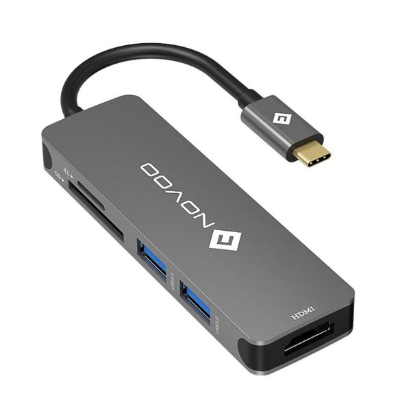 

hubs novoo type c 5port hub aluminum with 4k adapter, 2 usb 3.0 ports, 1 sd memory port, microsd card