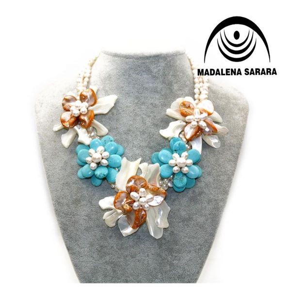 

chokers european american festival freshwater pearl necklace and shell flower colorful multi-row personality, Golden;silver