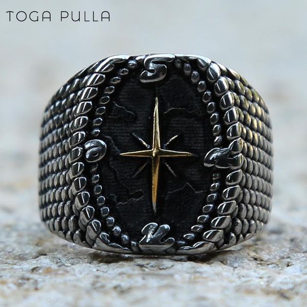 

cluster rings unique men's viking nordic gold compass ring vintage 316l stainless steel bump punk biker male gothic accessories jewelry, Golden;silver