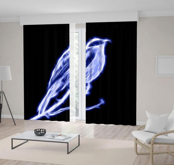 

curtain & drapes abstract glowing bird pattern in dark space decorative futuristic digital artwork blue white black