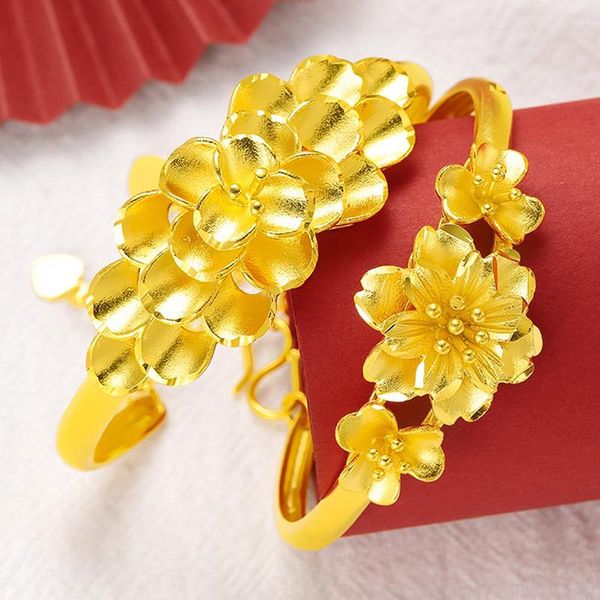 

bangle not easy fade wedding bridal jewelry golden bracelets for women simple sweet flower, Black