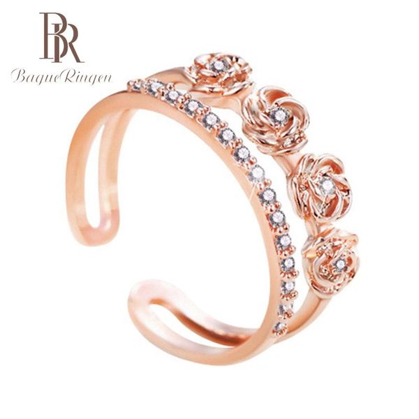 

cluster rings bague ringen luxury multilayer opening design cubic zircon women ring adjustable girls gift rose silver gold color, Golden;silver