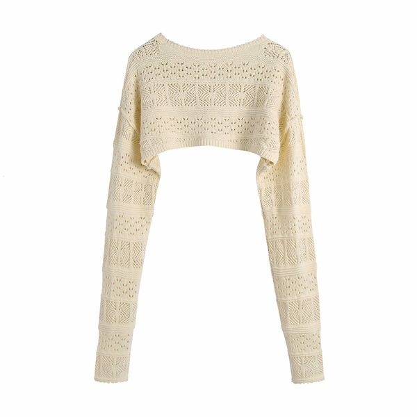 

t shirt vintage women new round neck long-sleeved short cut-out knitted t-shirt fashion solid color hollowed out leisure chic female top, White