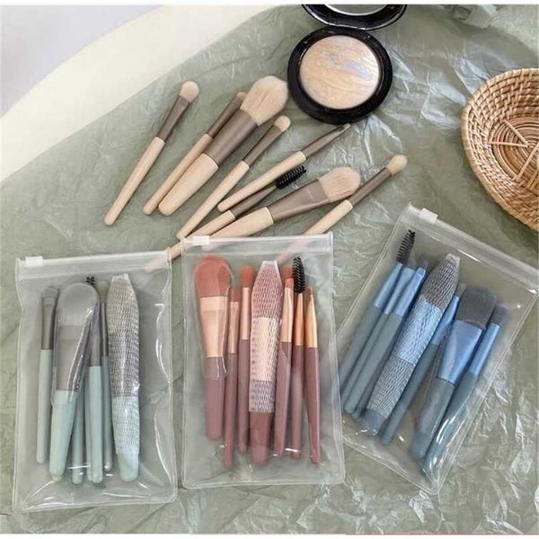 

8pcs korean mini travel makeup brush ser super soft concealer beauty foundation eye shadow tool eyelash candy color 211119