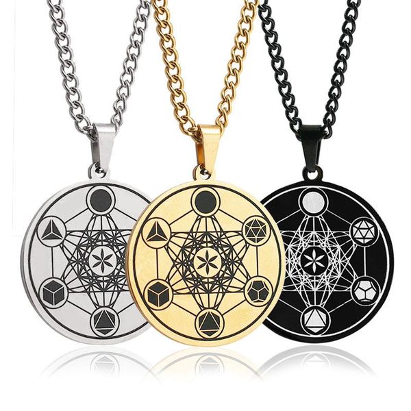 

chokers men's simple stainless steel necklace ogan flower of life metatron angel solomon magic circle amulet pendant jewelry, Golden;silver