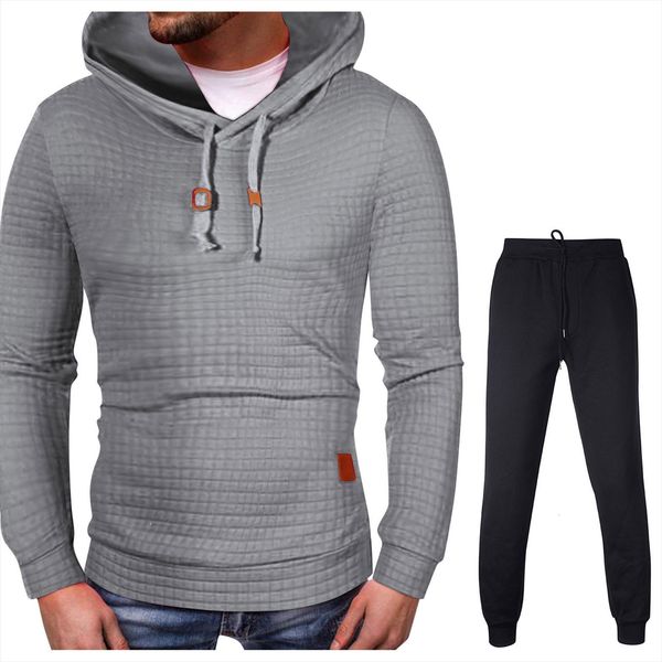 

autumn winter clothing sets plaid mens tracksuit hoodie set pullover sweatshirt casual sport sweatpants tracksuits, Gray