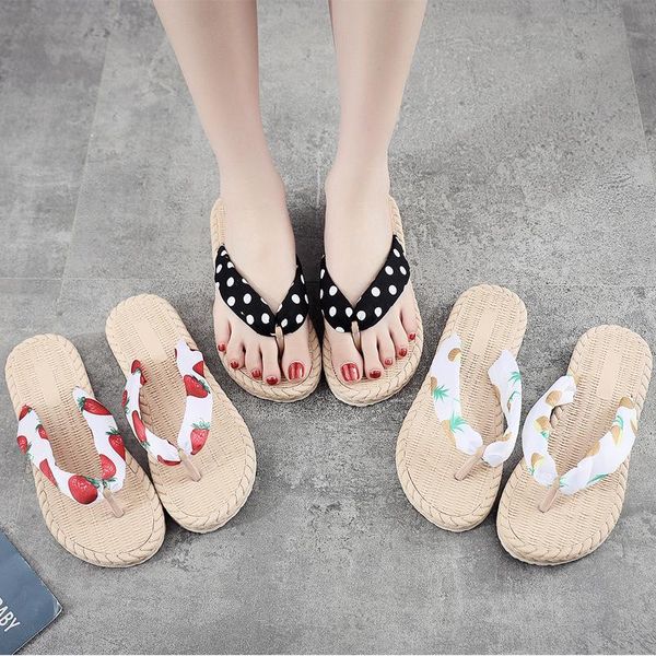 

slippers women summer imitation rope tour -bottomed rubber-bottomed korean tide outside character drag flat beach heeled, Black
