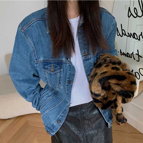 

women's jackets vintage turn-down collar women denim full sleeve single-breasted loose female coats 2021 autumn outerwear wj187, Black;brown