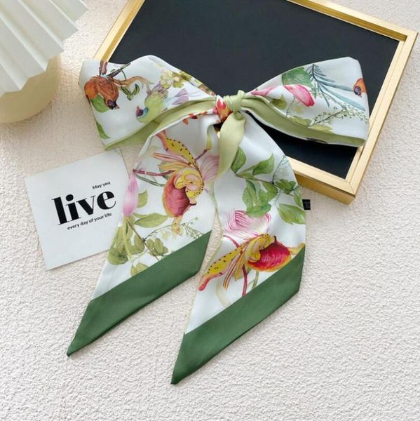 

scarves 2021 summer women silk scarf female luxury long skinny hair neck lady's bag tie ribbons headband accessories, Blue;gray