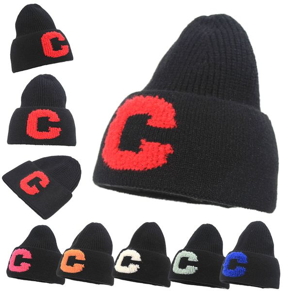 

large letter knitted hat black wool fashion thickened warm wardrobe accessories, Blue;gray