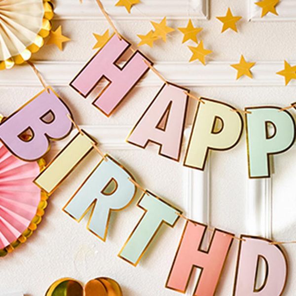

party decoration happy birthday banner macaron candy pastel garland bunting boy girl baby shower supplies