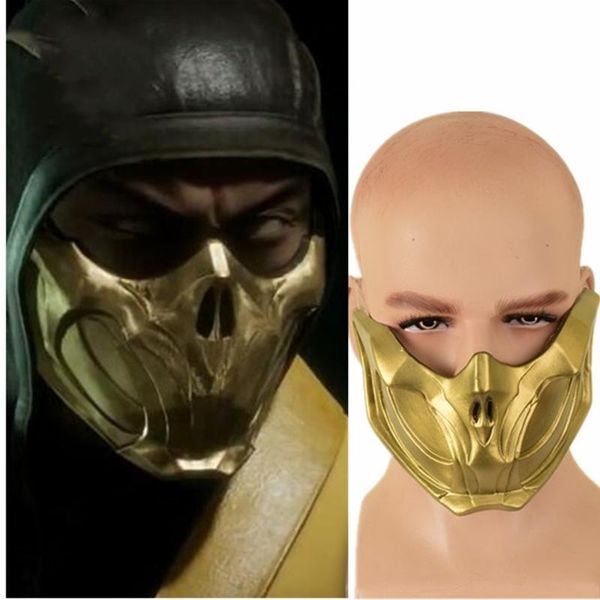 Andere Event Party Supplies Spiel Mortal Kombat SCORPION Cosplay Maske Golden Half Face Latex Damen Herren Halloween