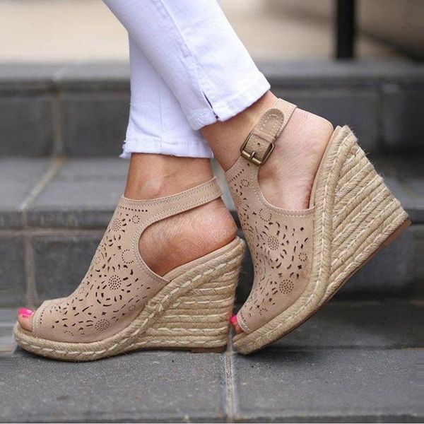 

summer wedges women sandals high heels platform open toe espadrilles ladies shoes big size sandalias mujer, Black