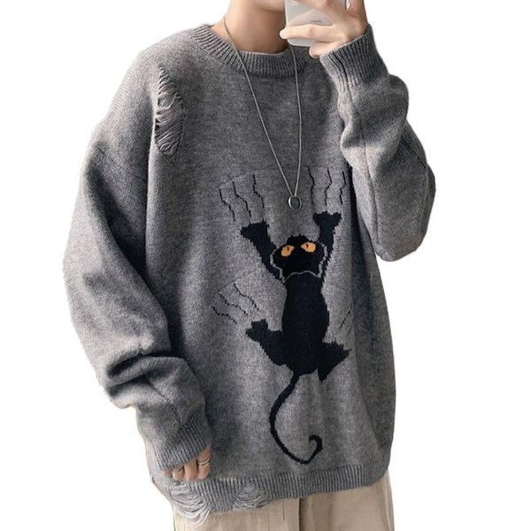 

men's sweaters lazy style streetwear spring autumn loose student bottoming sweater wild round neck pullover warm, White;black