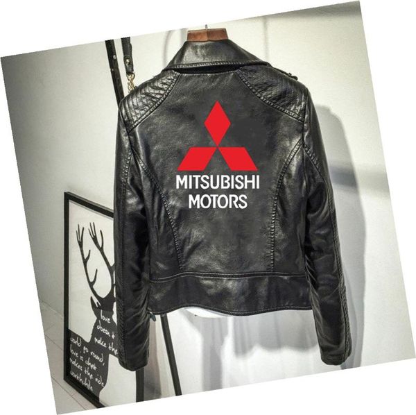

women's jackets 2021 autumn and spring long sleeve women zipper leather jacket mitsubishi logo print cardigan trend slim, Black;brown