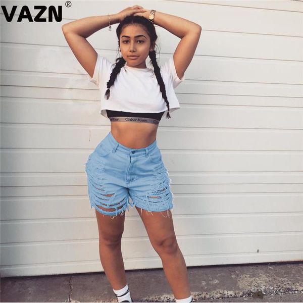 

women's jeans vazn 2021 summer outspoken unusual hollow out high street hole young fashion solid smart fancy women short jean pants, Blue