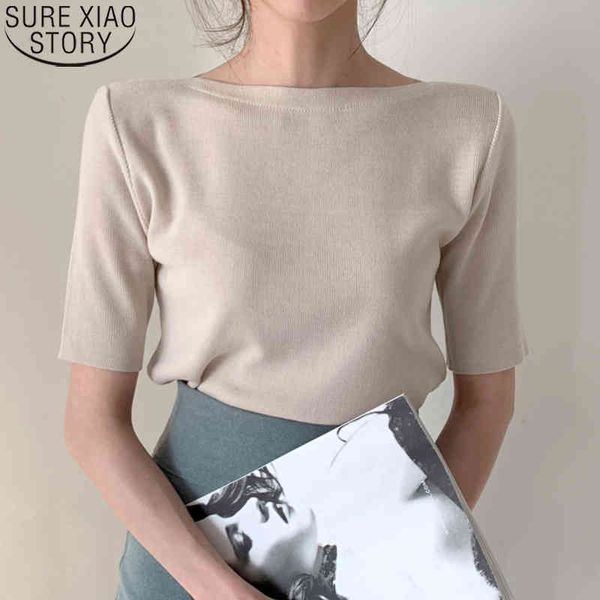 

solid half sleeve o neck tshirt summer casual t-shirts women knitted tees cotton basic t shirts slim fit ladies 14078 210417, White