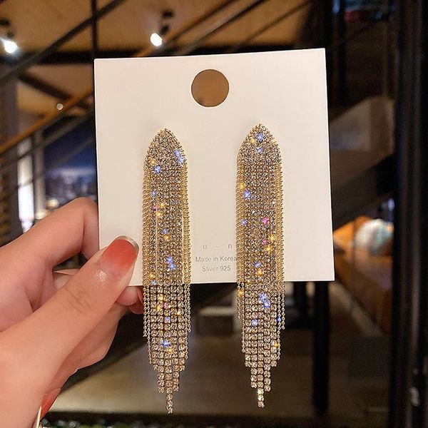

dangle & chandelier europe and america temperament female exquisite simple full rhinestones long tassel earrings fashion women's access, Silver