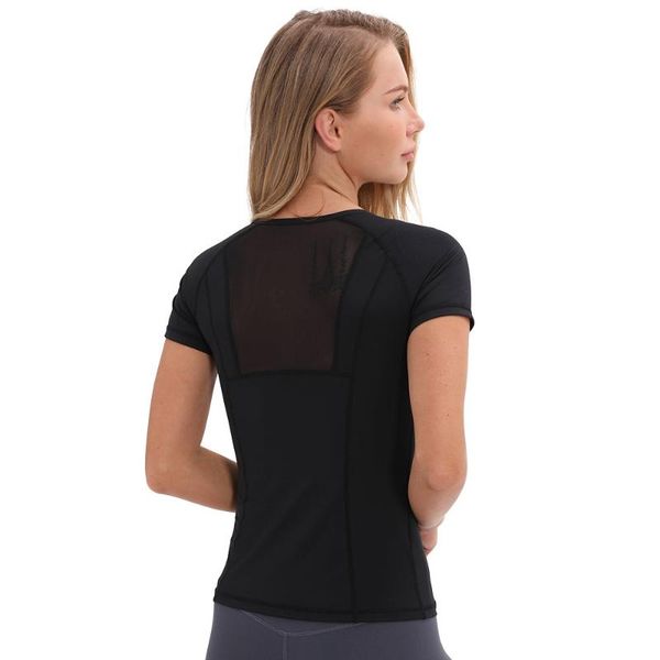 

short sleeve t-shirt for fitness gym nylon solid mesh breathable slim sport femme yoga shirts running woman workout outfit