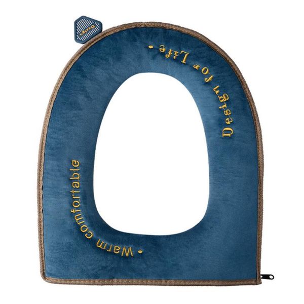 

toilet seat covers 1pc embroidered cushion household cover (grey blue)