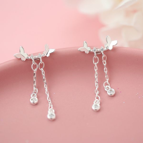 

earrings small fresh double butterfly korean personalized mori super fairy sweet temperament girl earrings, Golden
